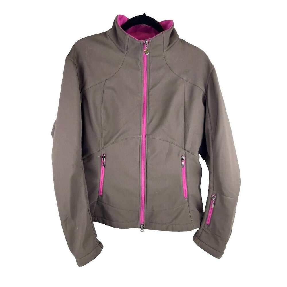 Nike Women XL Brown Pink Softshell Jacket Fleece Lining  Zip Pockets High Collar